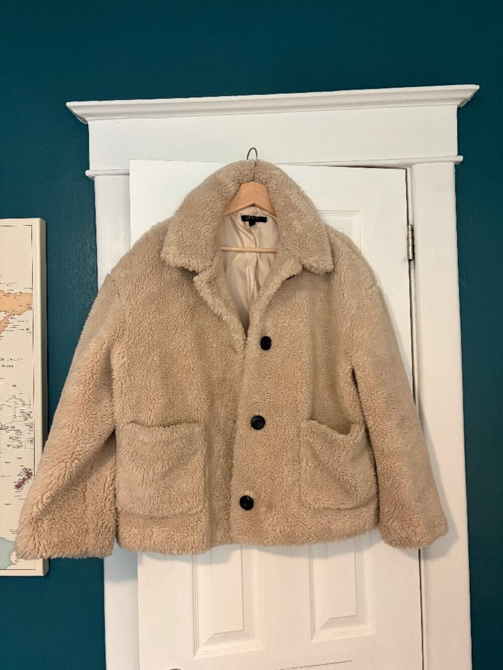 Topshop Cream Teddy Borg Sherpa Jacket Oversized Faux Shearling Coat Size US 8